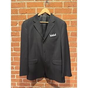 Jones New York Men's 40L 100% Wool 3 Button Front Notch Lapel Suit Black‎ Blazer